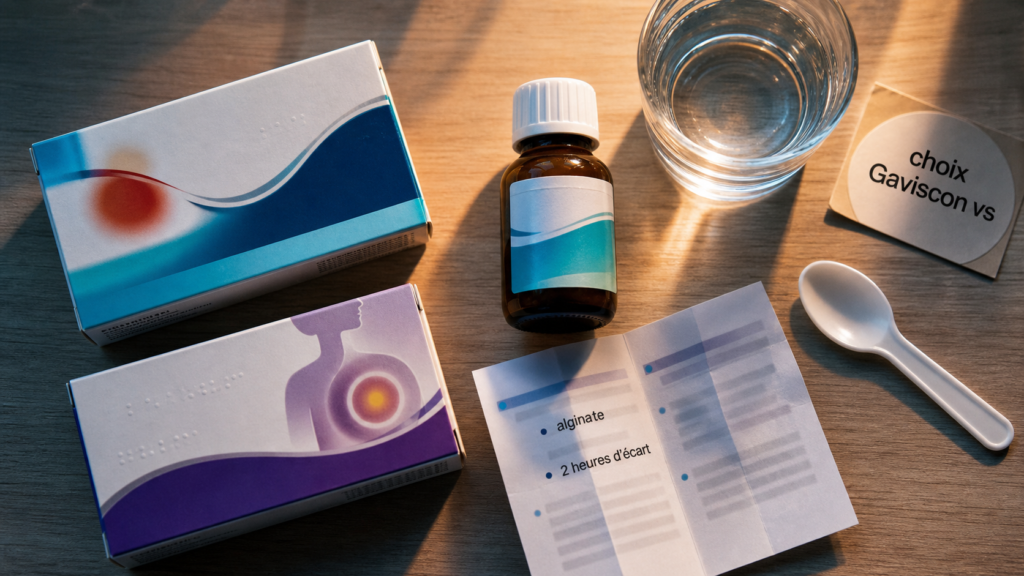 difference entre gaviscon et gavisconelle : alginate anti-reflux, formes et choix en pharmacie