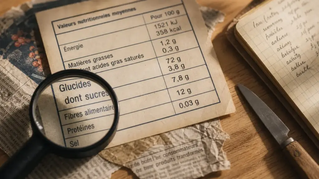 Différence entre glucide et sucre sur étiquette nutritionnelle, loupe sur « Glucides dont sucres »