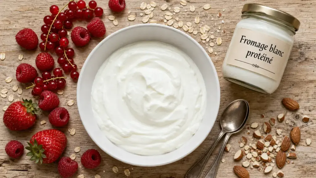 Fromage blanc protéiné : bol de fromage blanc et fruits rouges