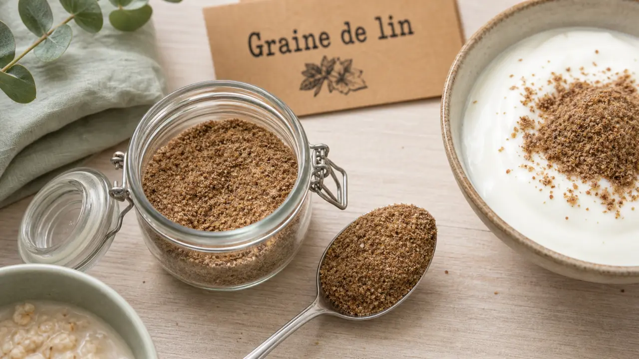 graine de lin en poudre en pot hermétique pour conserver sans rancir