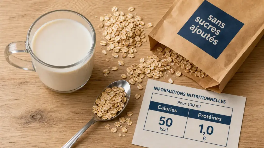 Lait d avoine pour maigrir : mug et flocons, étiquette nutritionnelle