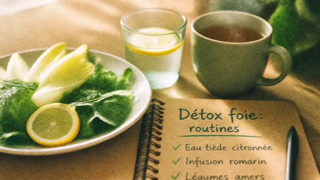 Détox du foie avec routines : eau tiède citronnée et légumes verts