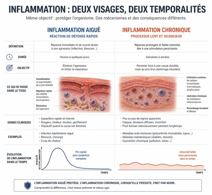 Schéma comparatif inflammation aiguë vs inflammation chronique
