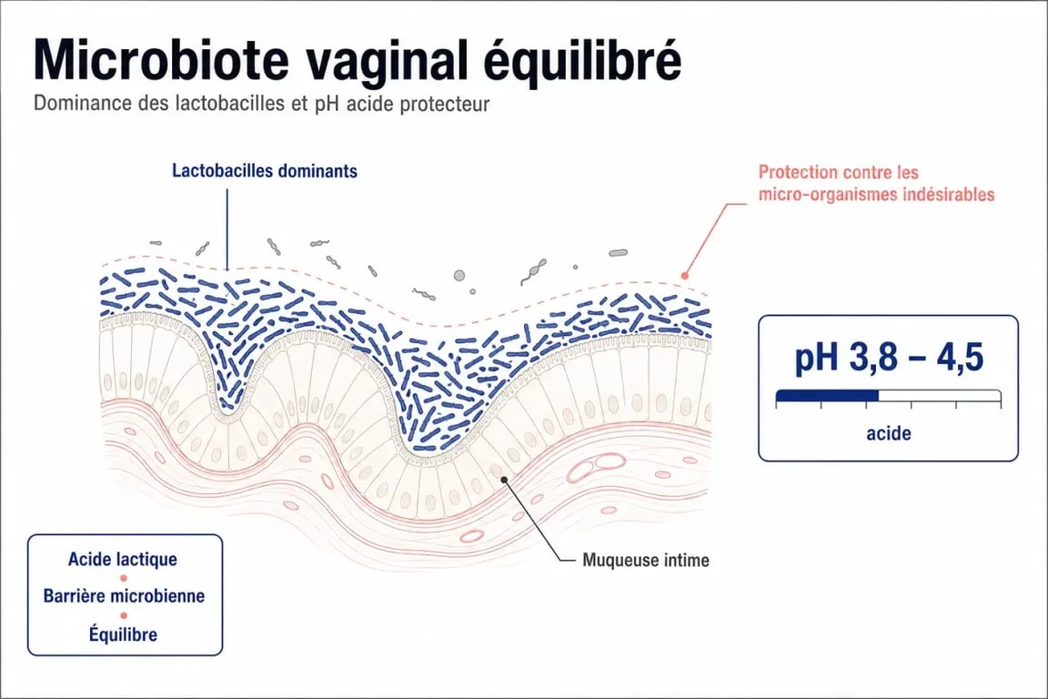 Schéma du probiotique flore intime et du microbiote vaginal avec lactobacilles et pH acide