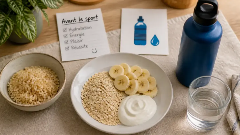 Manger avant le sport : flocons d’avoine, banane et eau avant l’entraînement