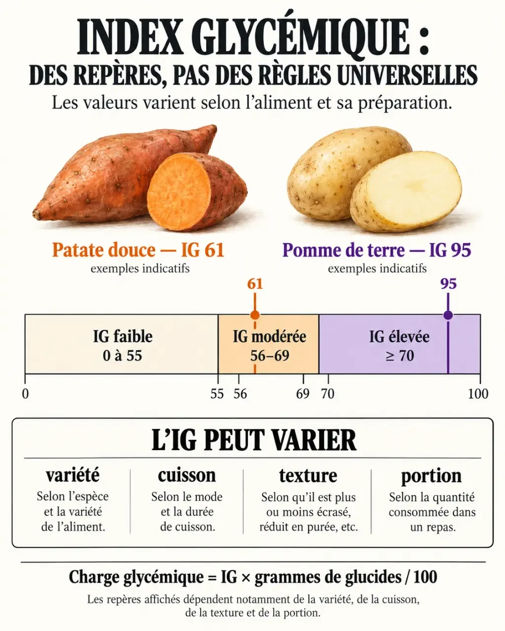 Patates douces indice glycemique : repères d’IG, charge glycémique et comparaison avec la pomme de terre