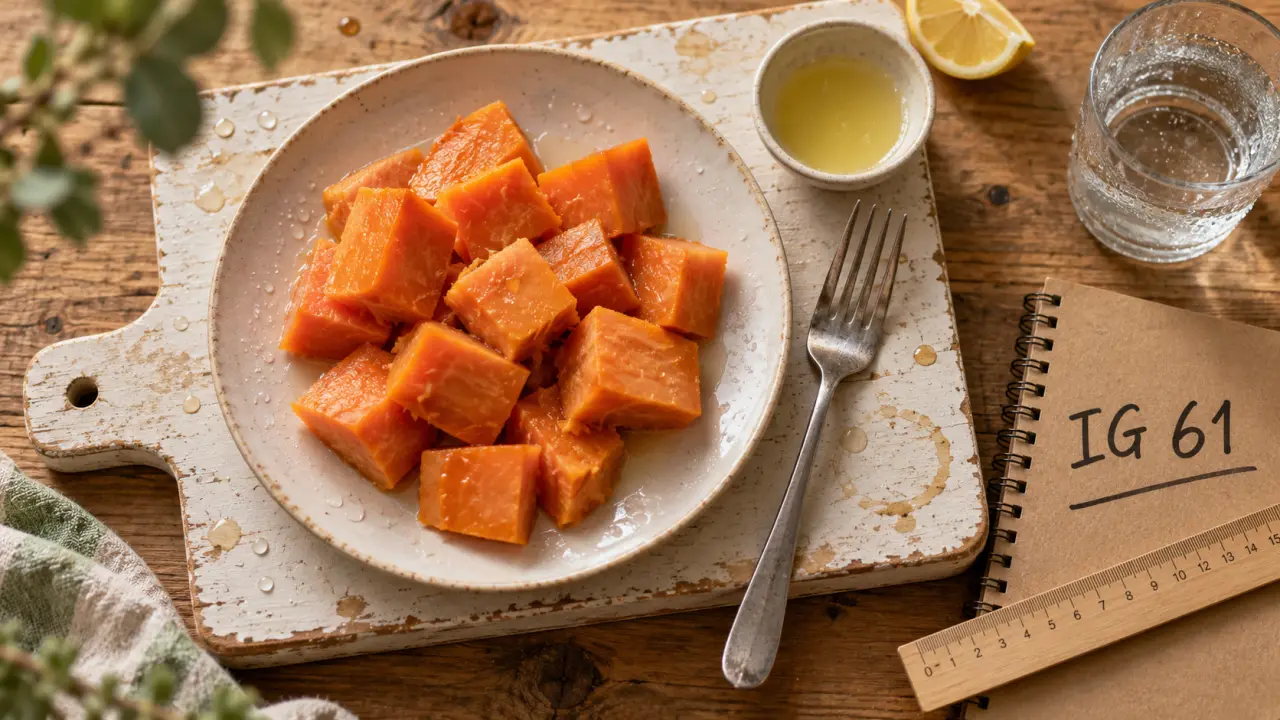 Patates douces indice glycemique : cubes cuits à l’eau et calcul IG 61